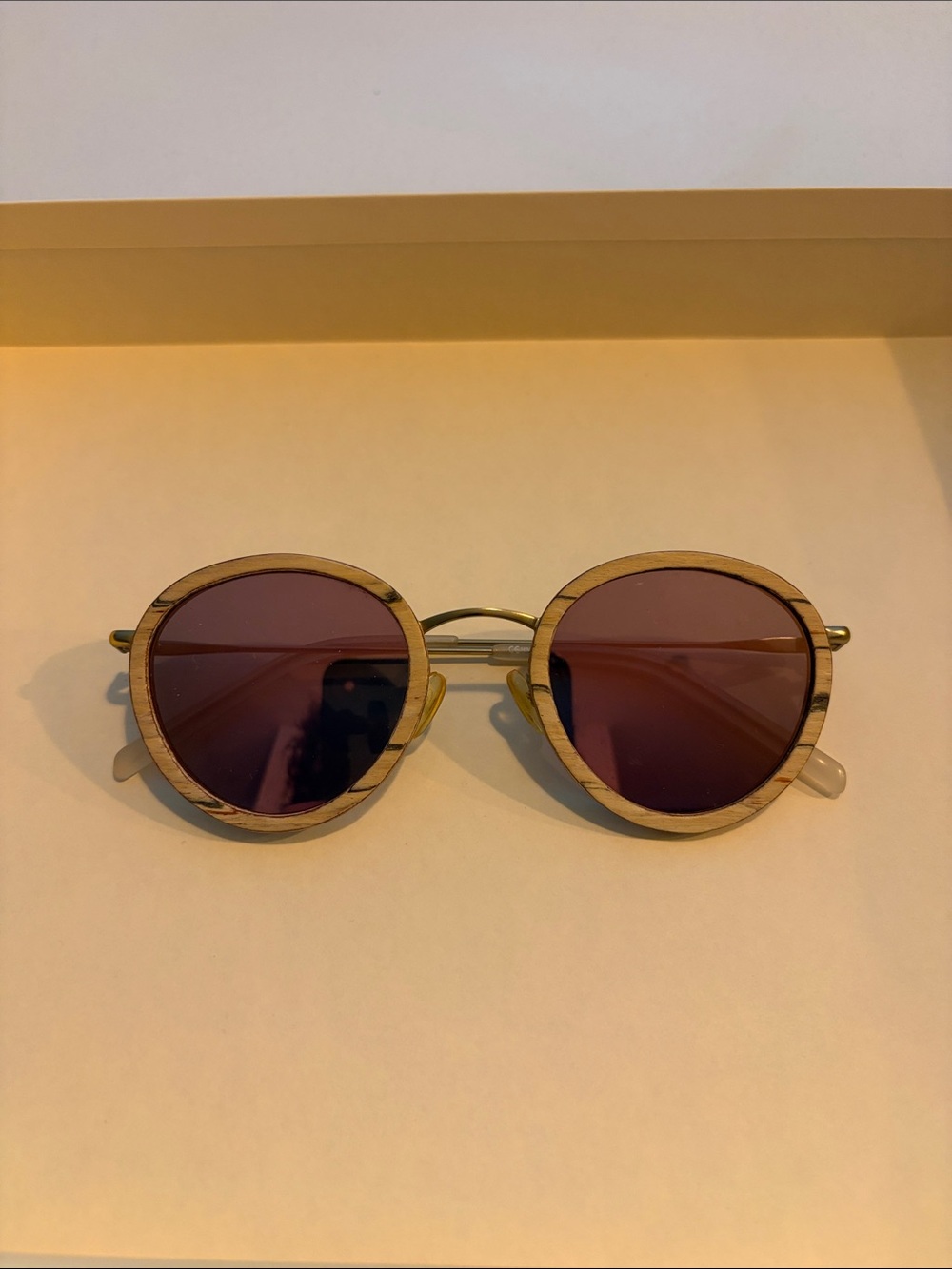 Round Wooden Frame Sunglasses with Brown Lenses